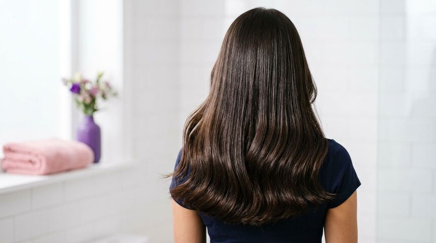 Mulher com cabelo longo e liso de costas