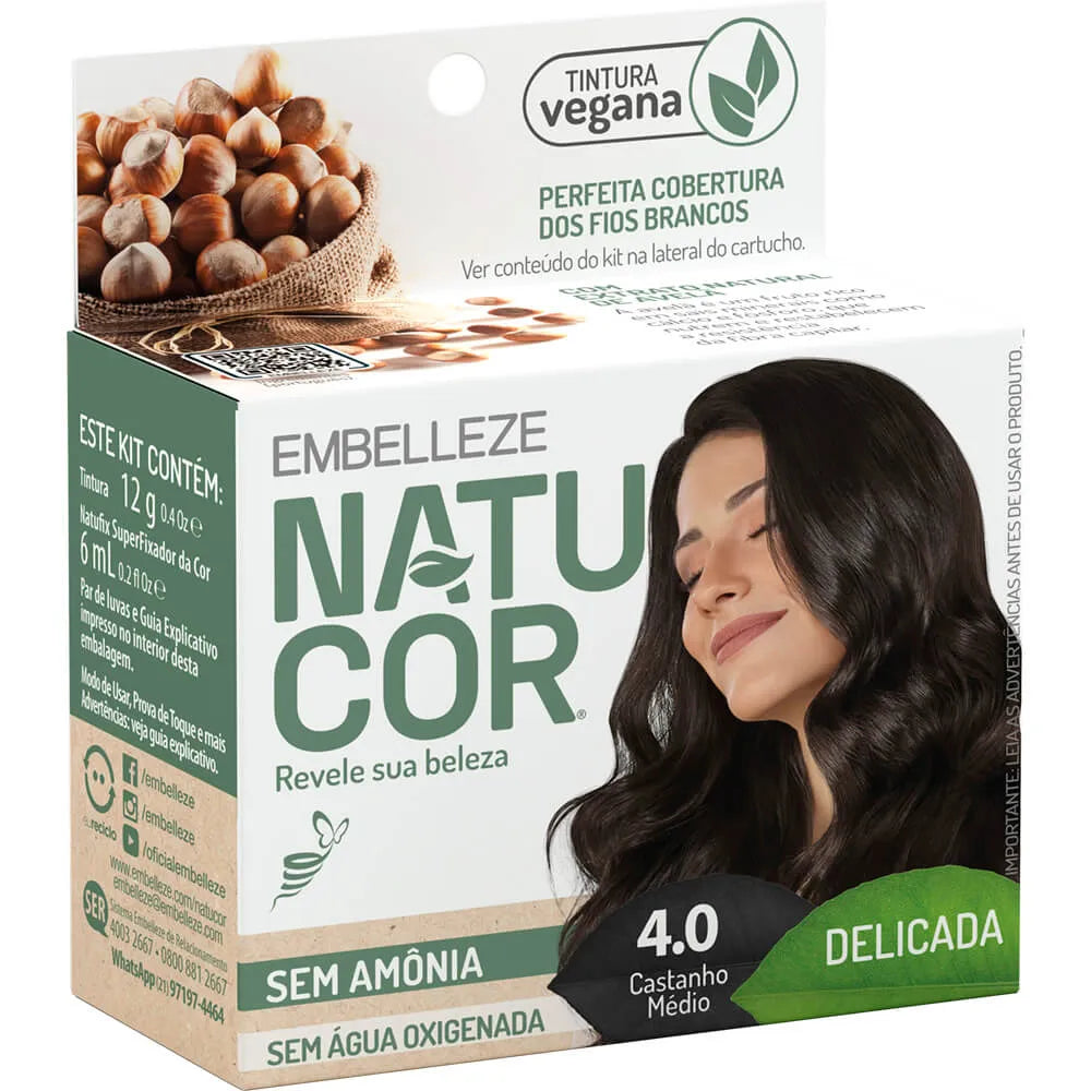 Tinta de Cabelo Natucor Naturalmente Delicada Avelã Castanho Médio 4.0