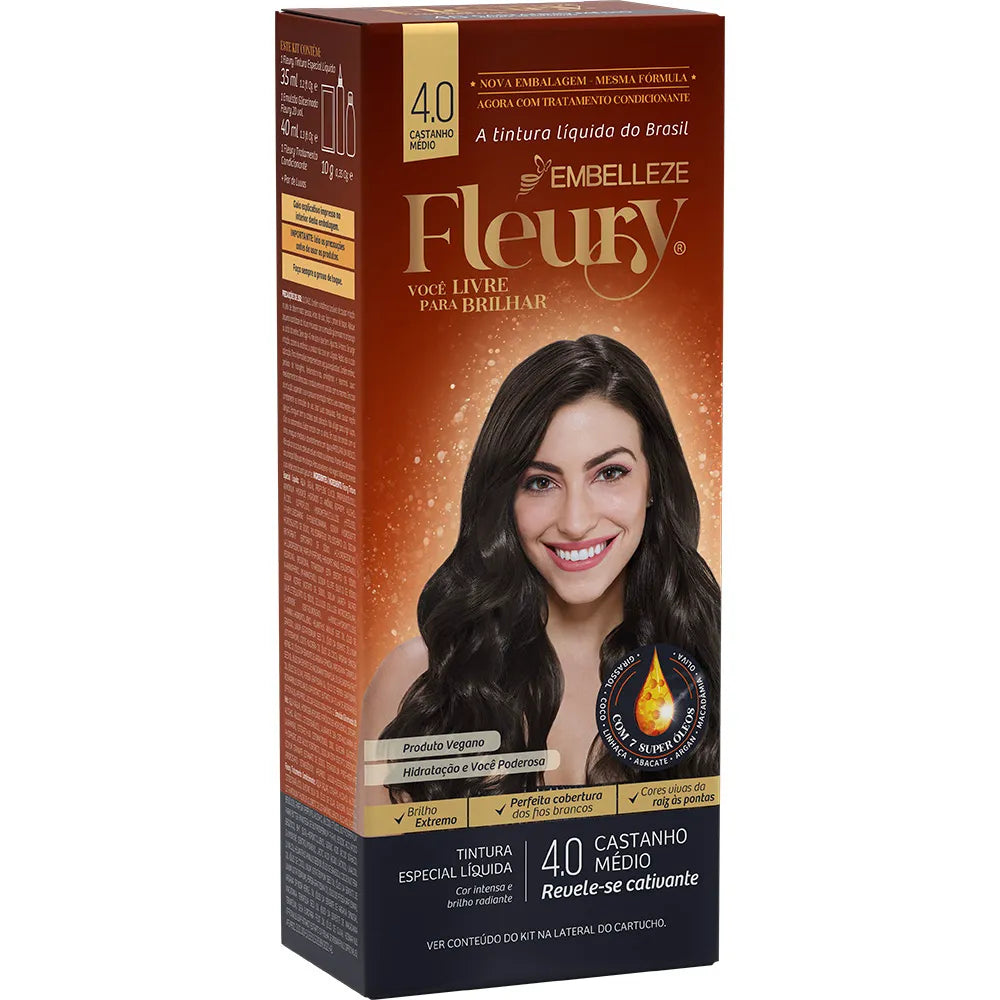 Tinta de Cabelo Fleury Castanho Médio 4.0