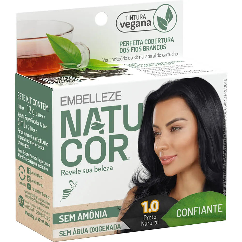 Tinta de Cabelo Natucor Naturalmente Confiante Chá Preto Preto Natural 1.0