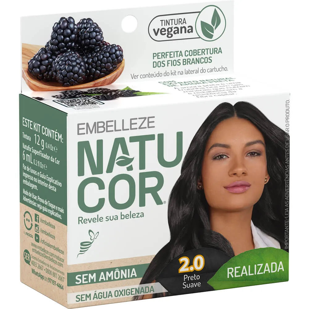 Tinta de Cabelo Natucor Naturalmente Realizada Amora-Preta Preto Suave 2.0
