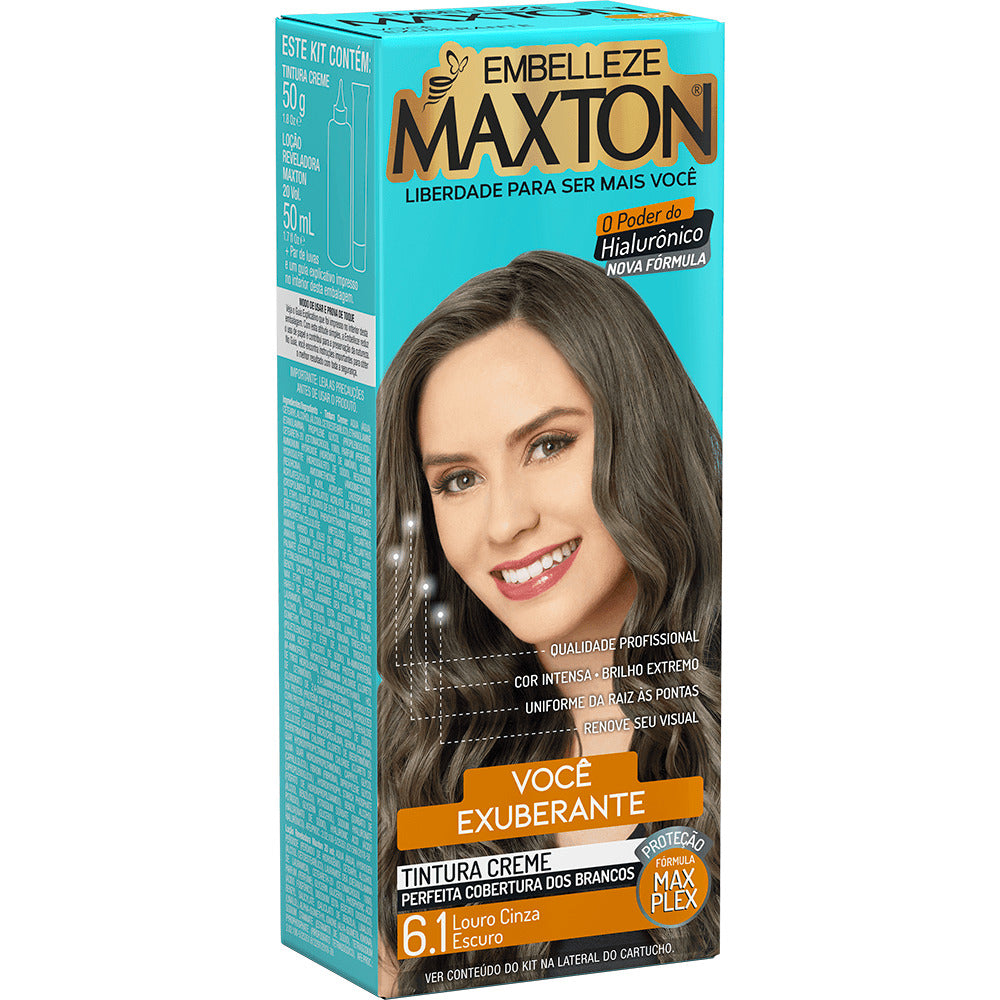 Tinta de Cabelo Maxton Loura Exuberante Louro Cinza Escuro 6.1