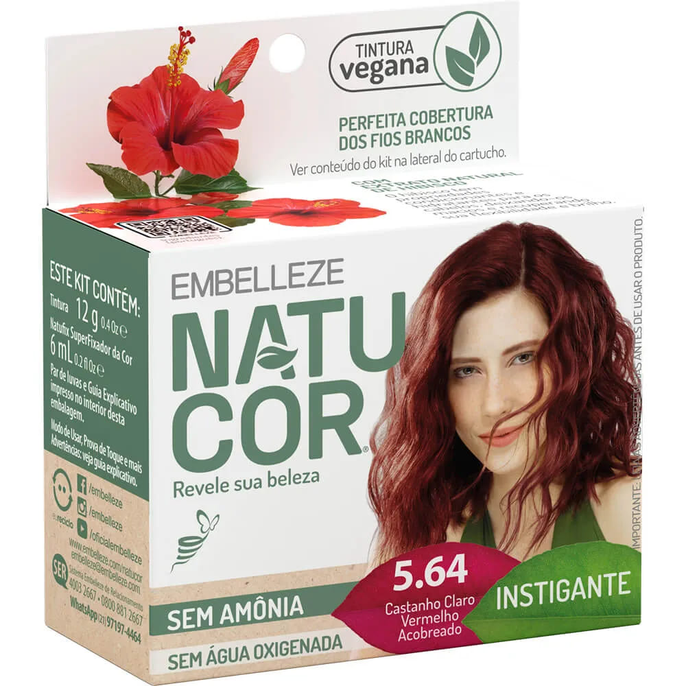 Tinta de Cabelo Natucor Naturalmente Instigante Hibisco Castanho Claro Vermelho Acobreado 5.64