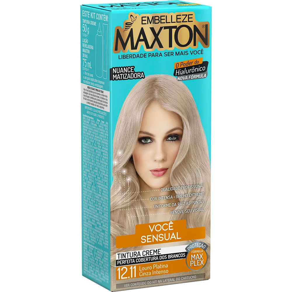 Tinta de Cabelo Maxton Você Mais Sensual Louro Platina Cinza Intenso 12.11