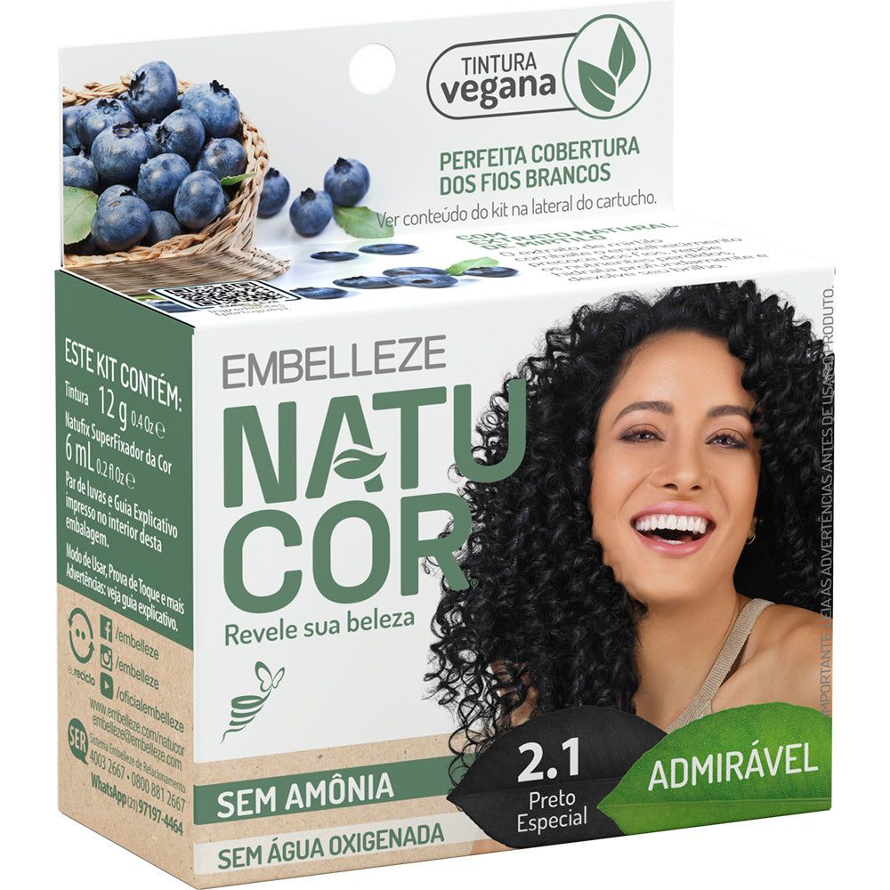 Tinta de Cabelo Natucor Naturalmente Admirável Mirtilo Preto Especial 2.1