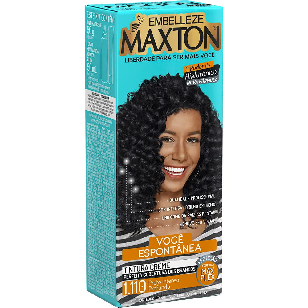 Tinta de Cabelo Maxton Morena Você Mais Espontânea Preto Intenso Profundo 1.110