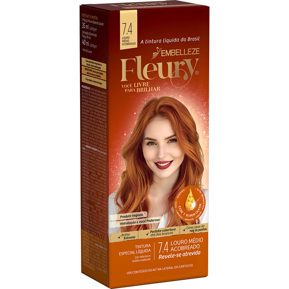 Tinta de cabelo Fleury Louro Médio Acobreado 7.4
