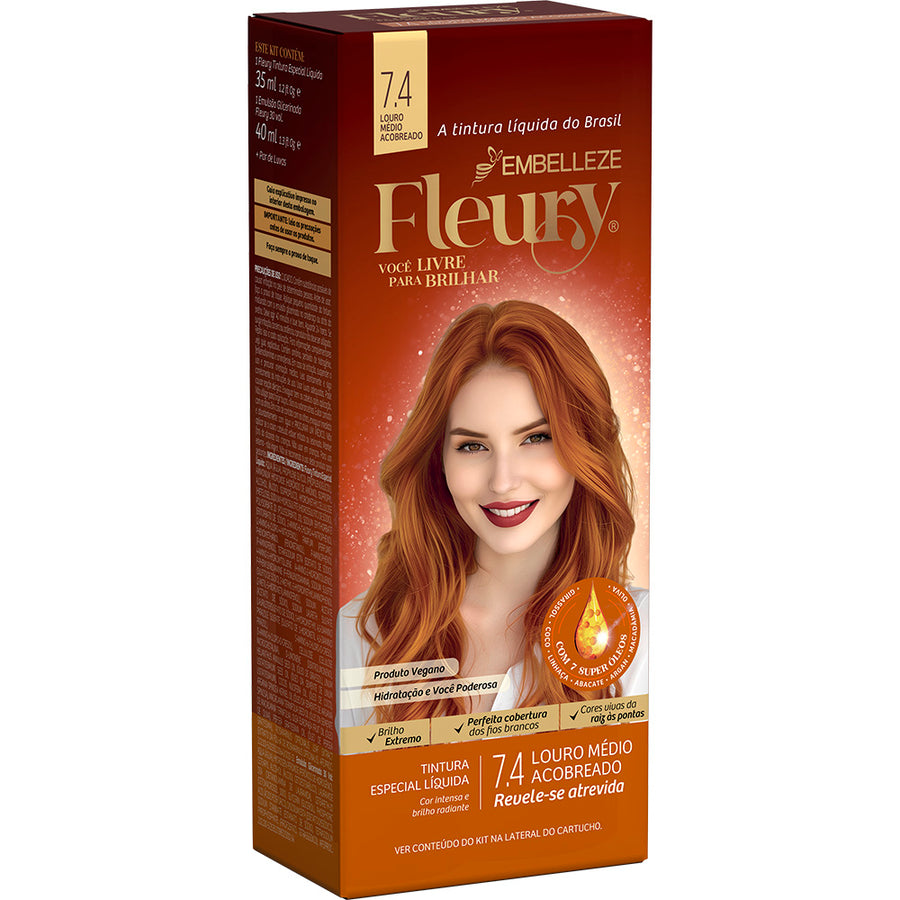 Tinta de cabelo Fleury Louro Médio Acobreado 7.4