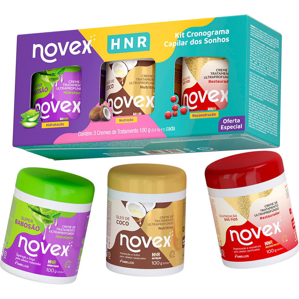 Kit HNR Cronograma Capilar dos Sonhos Novex  Babosão + Coco + Cicatrização
