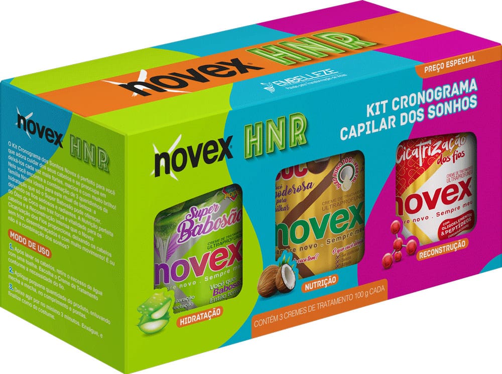 Kit HNR Cronograma Capilar dos Sonhos Novex  Babosão + Coco + Cicatrização