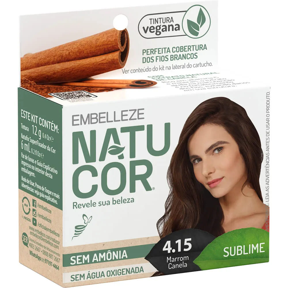 Tinta de Cabelo Natucor Naturalmente Sublime Marrom Canela 4.15