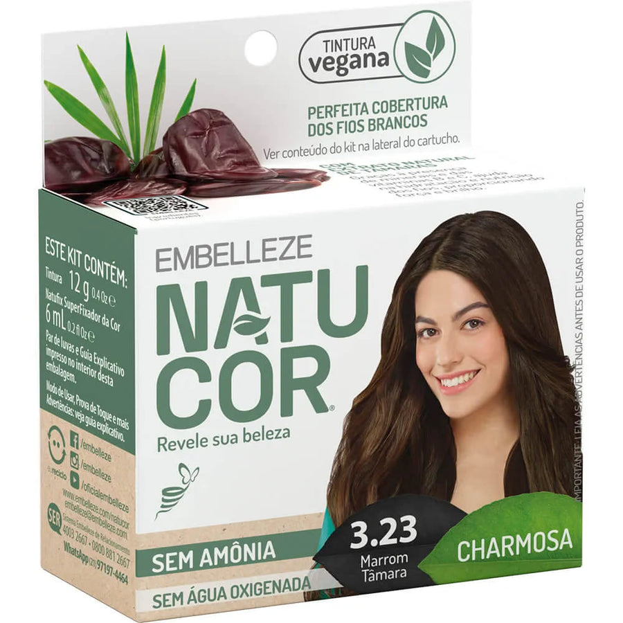 Tinta de Cabelo Natucor Naturalmente Charmosa Marrom Tâmara 3.23 Kit Economico
