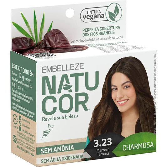 Tinta de Cabelo Natucor Naturalmente Charmosa Marrom Tâmara 3.23 Kit Economico