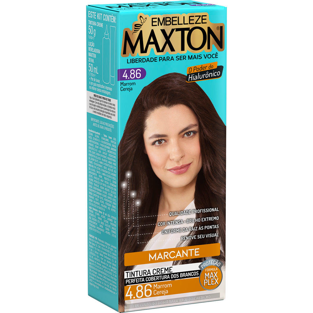 Tinta de Cabelo Maxton Marrom Cereja 4.86 Marcante