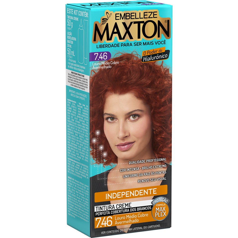 Tinta de Cabelo Maxton Louro Medio Cobre Avermelhado 7.46 Independente