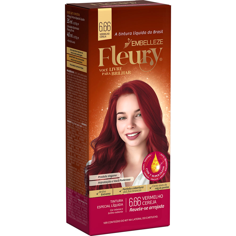 Tinta de Cabelo Fleury Vermelho Cereja 6.66