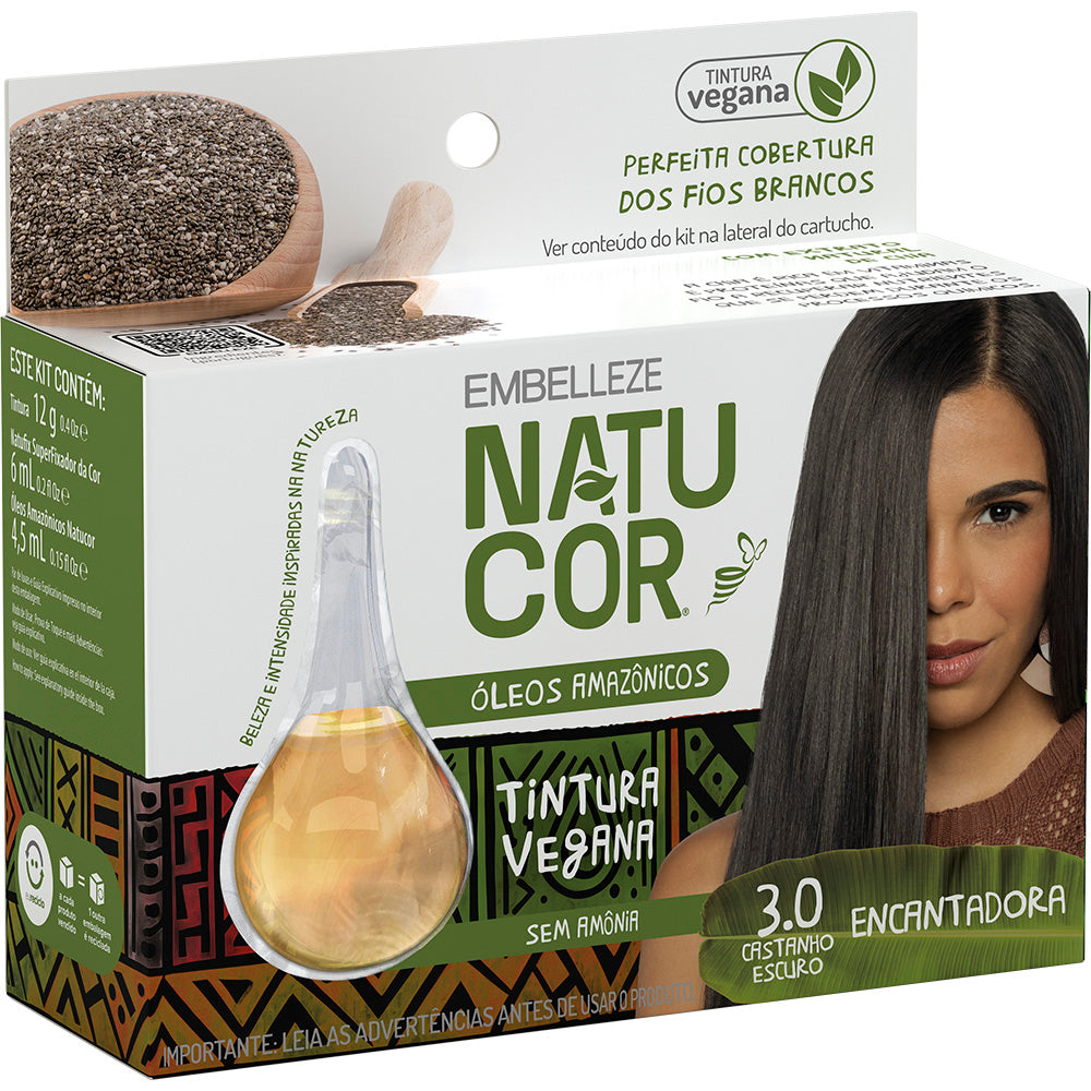 Kit 3 Tinta de Cabelo Natucor Óleos Amazônicos Castanho Escuro 3.0