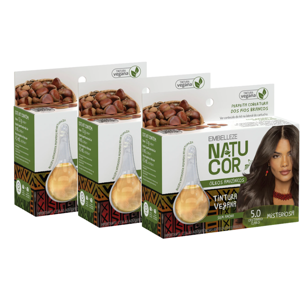 Kit 3 Tinta de Cabelo Natucor Óleos Amazônicos Castanho Claro 5.0