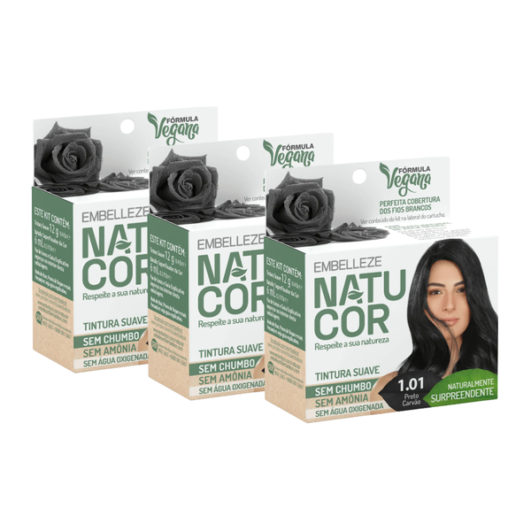 Kit 3 Natucor Naturalmente Surpreendente Preto Carvão 1.01