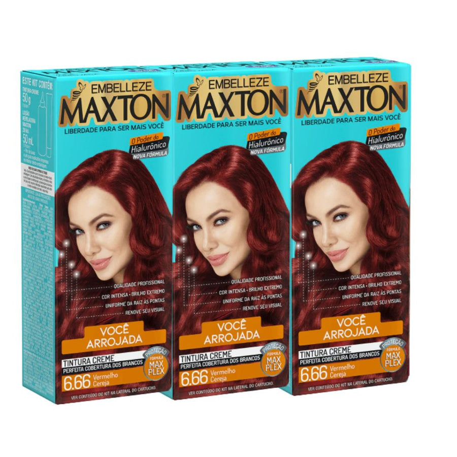 Kit 3 Maxton Ruiva Arrojada Vermelho Cereja 6.66