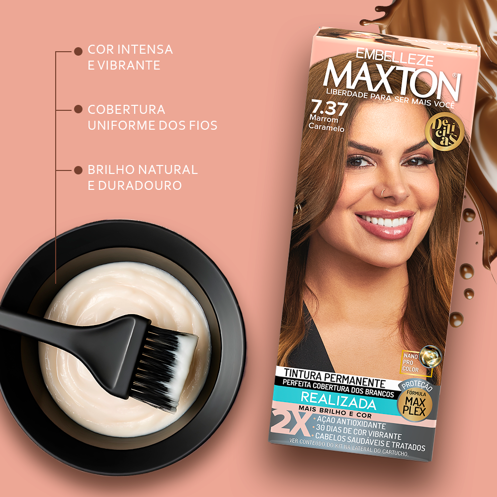Tinta de cabelo Maxton Delícias Marrom Caramelo 7.37