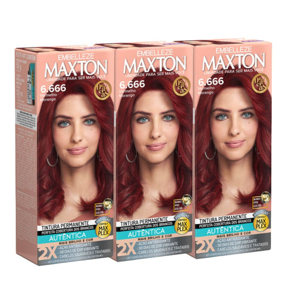 Kit 3 Tinta de cabelo Maxton Delícias Vermelho Morango 6.666