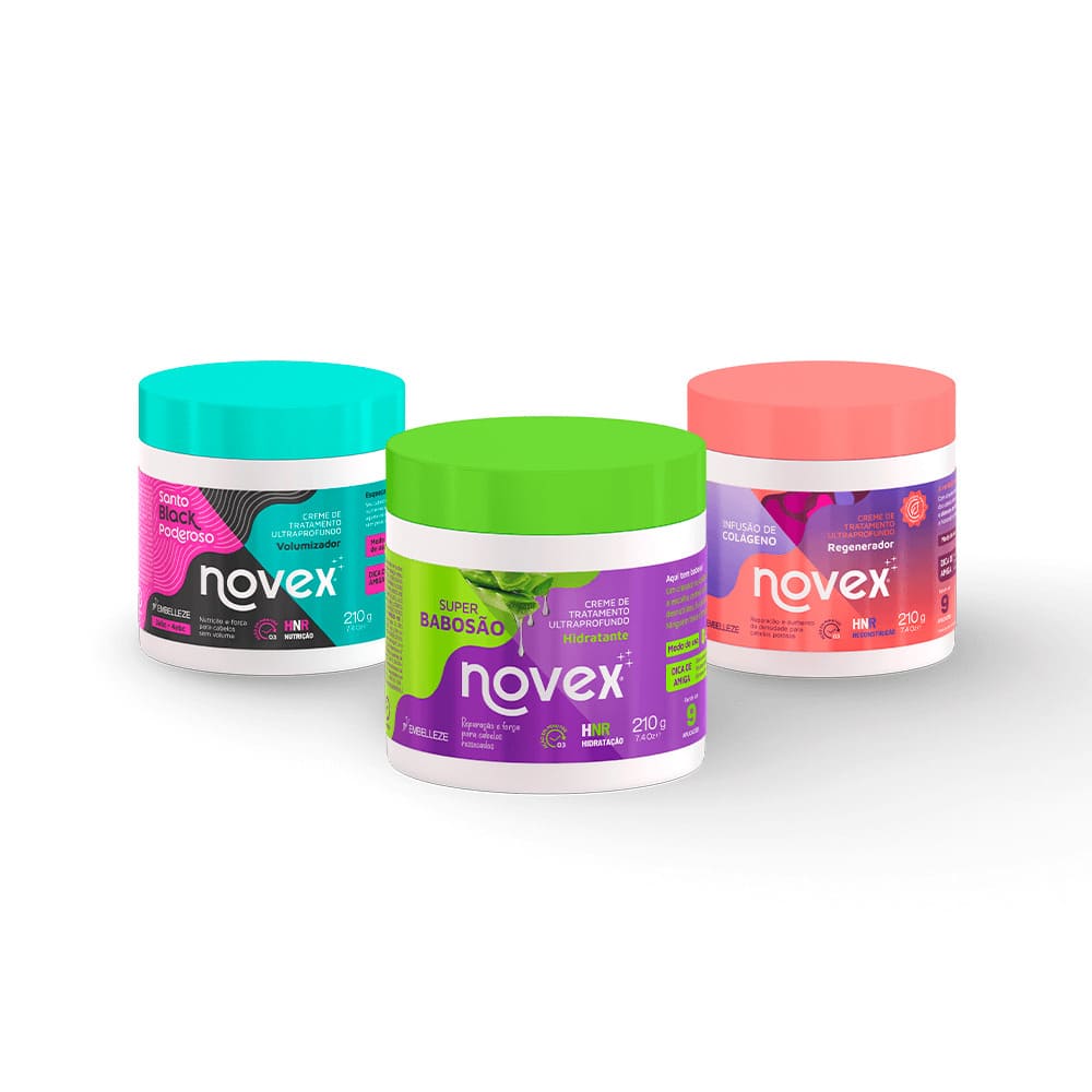 Kit Novex Mini Creme de Tratamento Super babosão + Santo Black + Infusão Colágeno 210G