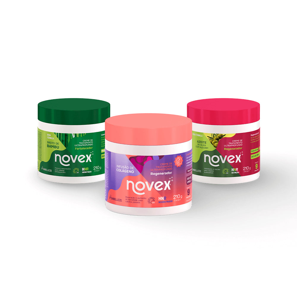 Kit Novex Mini Creme de Tratamento Novex broto de Bambu + Azeite de Oliva + Infusão Colágeno