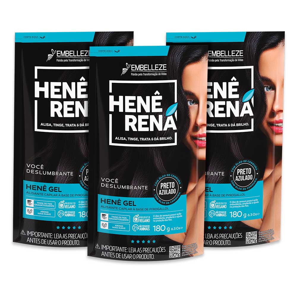 Kit 3 Henê Rená Preto Azulado