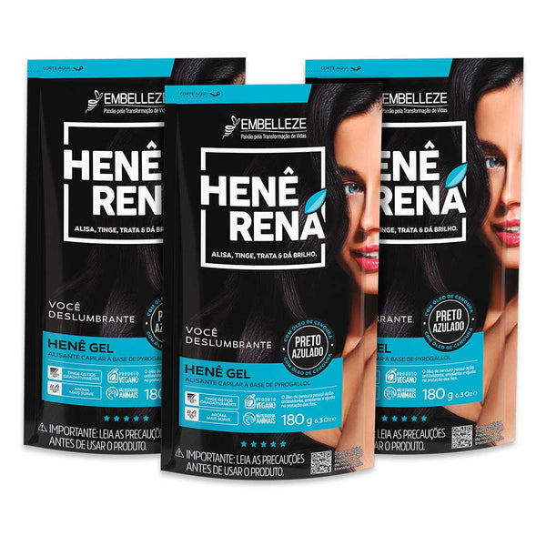 Kit 3 Henê Rená Preto Azulado