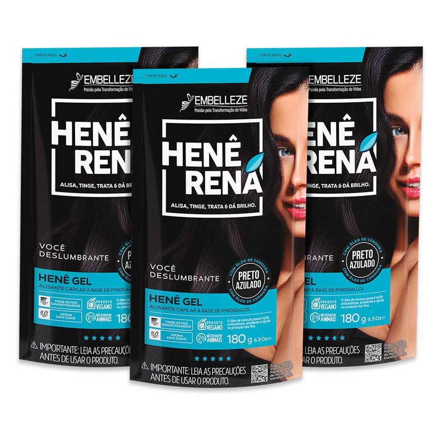 Kit 3 Henê Rená Preto Azulado