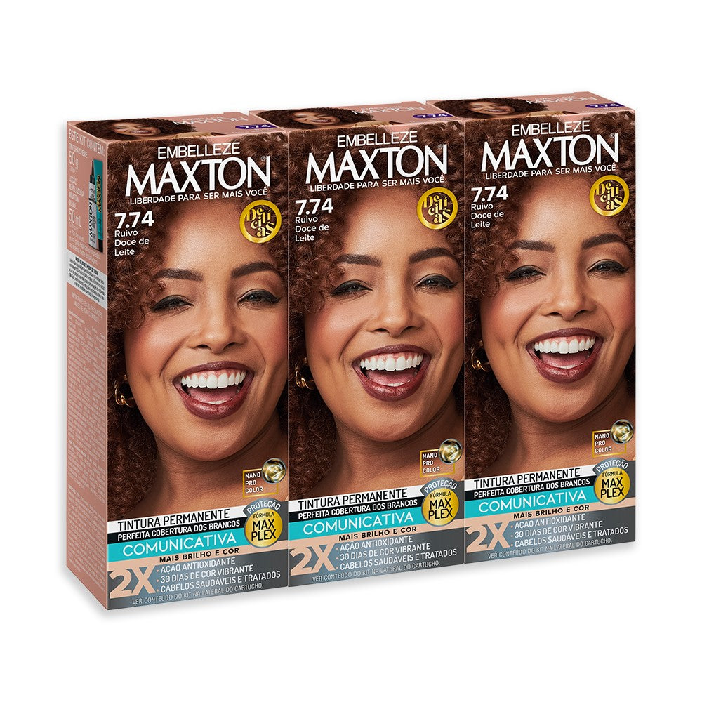 Kit 3 Tinta de Cabelo Maxton Delícias Ruivo Doce de Leite 7.74