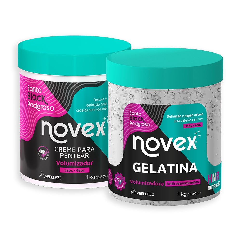 Kit Novex  Santo Black Gelatina 1KG + Creme Para Pentear 1KG