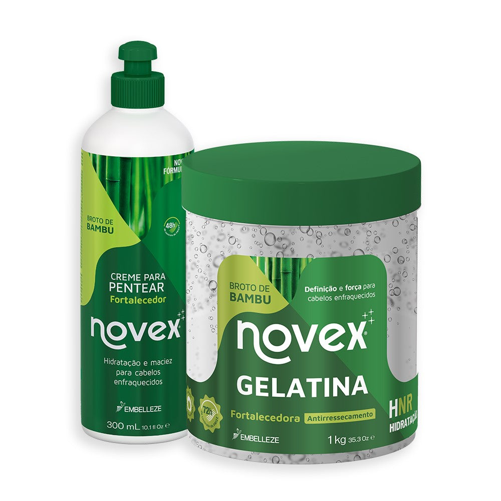 Kit Novex Broto de Bambu Gelatina 1KG + Creme Para Pentear 300G