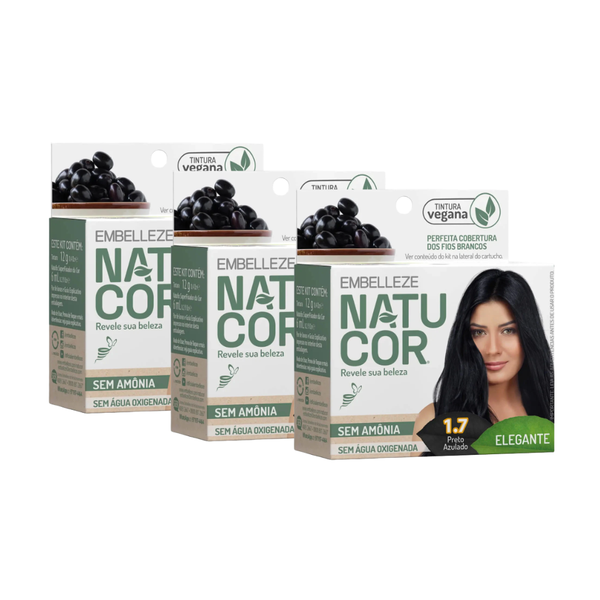 Kit 3 Natucor Naturalmente Elegante Preto Azulado 1.7
