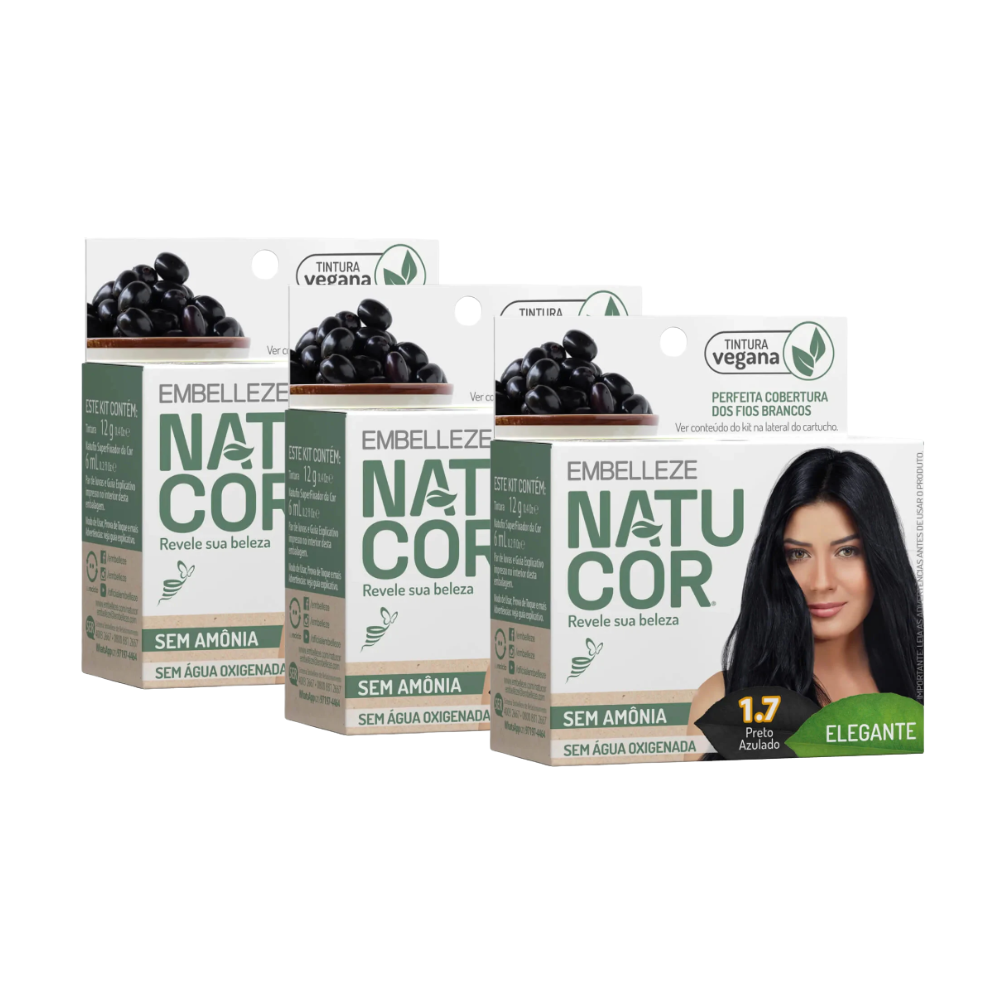 Kit 3 Natucor Naturalmente Elegante Preto Azulado 1.7