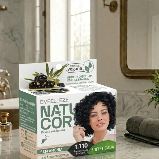 Tinta de Cabelo Natucor Naturalmente Sofisticada Azeite de Oliva Negra Preto Intenso Profundo 1.110