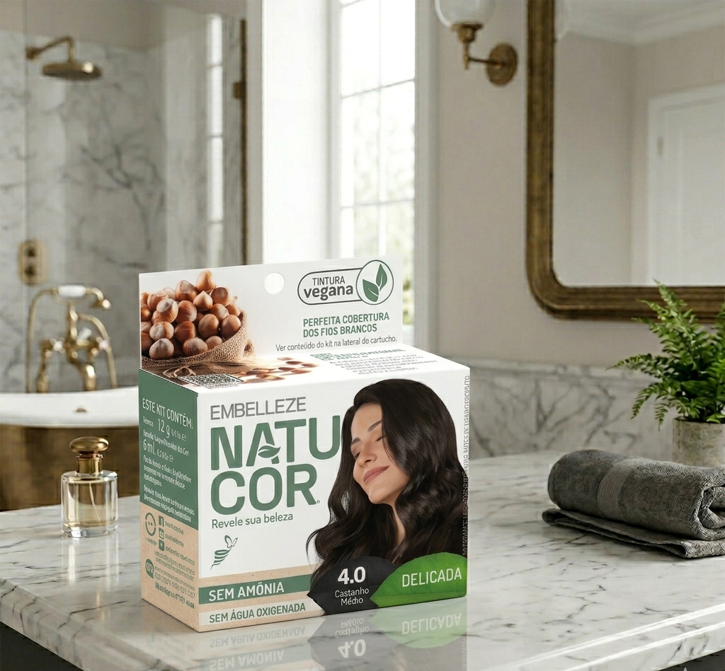 Tinta de Cabelo Natucor Naturalmente Delicada Avelã Castanho Médio 4.0