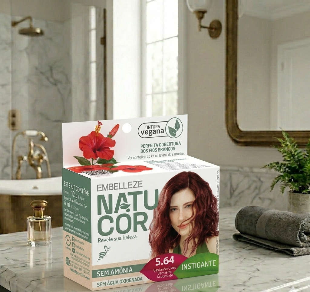 Tinta de Cabelo Natucor Naturalmente Instigante Hibisco Castanho Claro Vermelho Acobreado 5.64