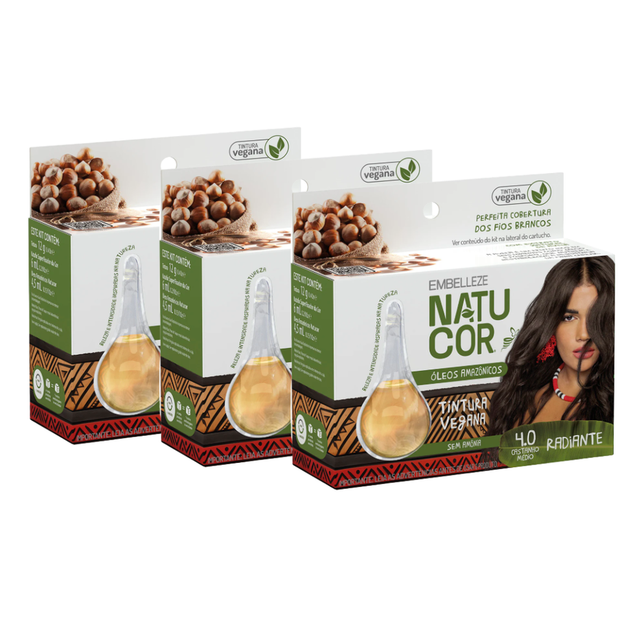Kit 3 Natucor Óleos Amazônicos Castanho Médio 4.0
