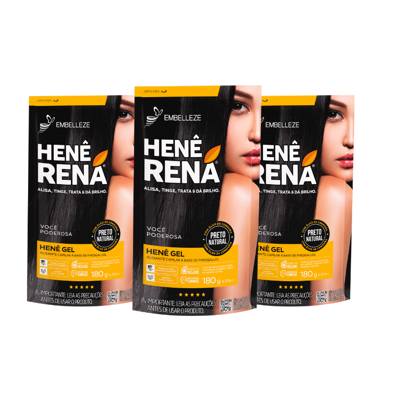 Kit 6 Henê Rená Preto Natural